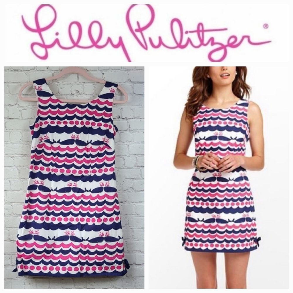 Lilly Pulitzer Pink Navy and White Wave Print Mini Dress - Picture 2 of 11